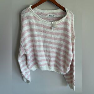 Hollister Soft Pink and White Striped Crew Neck Sweater nwt